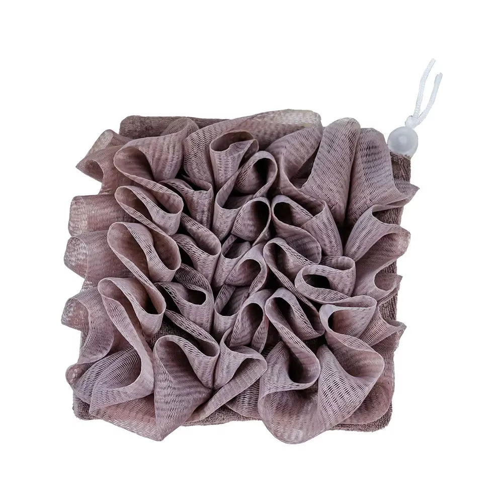Soft Exfoliating 2-In-1 Bath Loofah - Bath Ball Towel + Drawstring Soap Closure, Reusable Mesh Shower Sponge for Skin Care